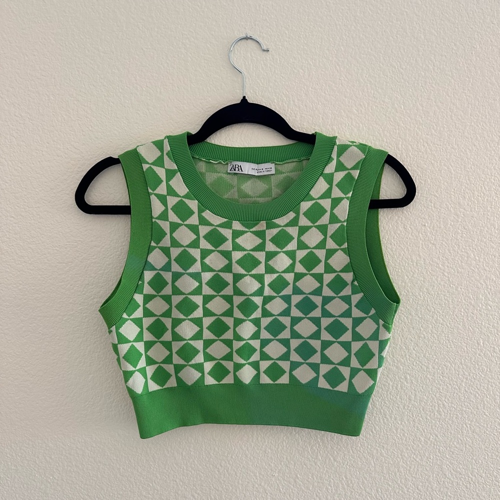Zara Green Geometric Knit Tank Top